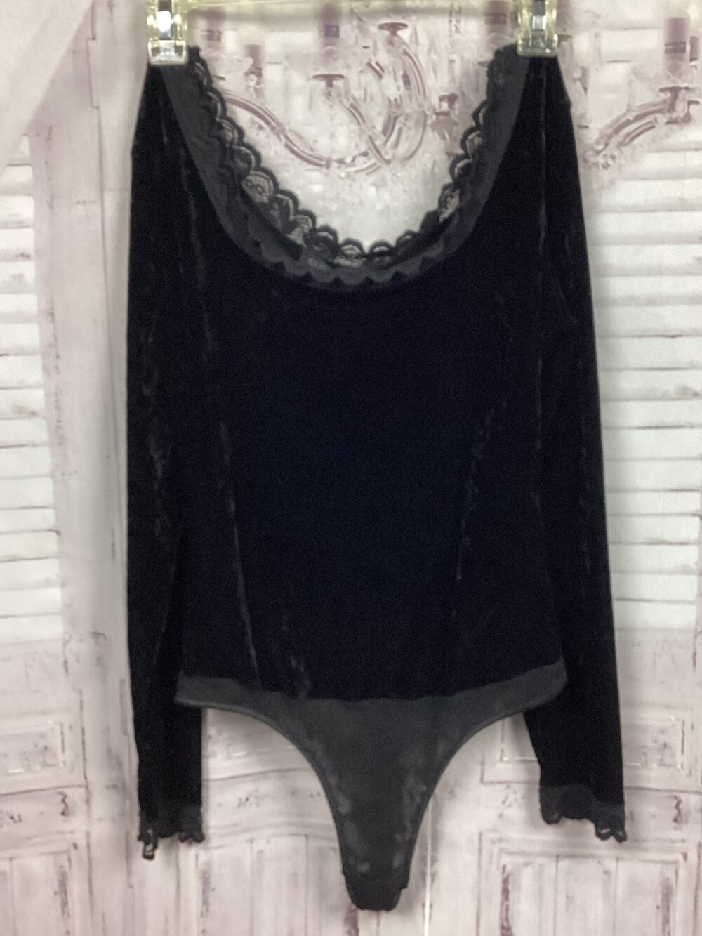 Cosabella Black Velvet Bodysuit Long Sleeve L